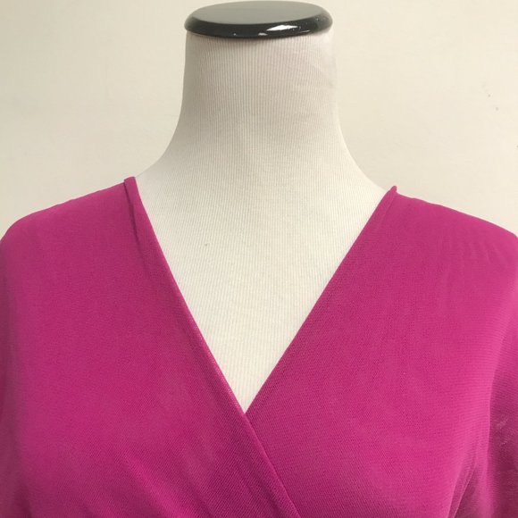 Sweet Pea pink mesh crossover faux wrap top stretch M - Picture 3 of 5